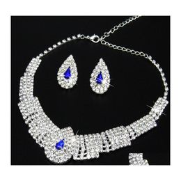 Earrings Necklace Romantic Wedding Jewellery Sets For Bridal Bridesmaid Jewelery Drop Earring Set Crystal Wholesale Gift Delivery Otwim