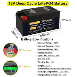 LiFePO4 12V 360Ah 280Ah 200Ah 100Ah Battery Pack 12.8V for RV Solar System Energy Storage 100% Capacity A Grade Battery Cell