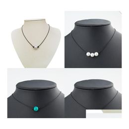 Pendant Necklaces Minimalist Pearls Choker Necklace Black Handmade Leather Rope Blue Turquoise For Women Imitation Natural Pearl Diy Otxkn