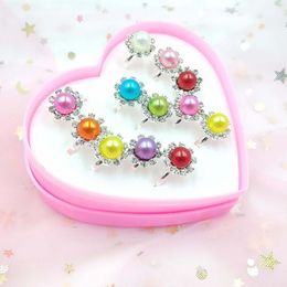 Cluster Rings Pcs/box Adjustable Alloy Baby Girl Fashion Cartoon Children With Heart Shaped Showcase For Party