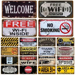 Toile Smile Welcome WIFI Metal Tin Sign Licence Plate Store Wall Decor Restrooms Tin Sign Vintage Road Guide Metal Sign Painting Plaques Poster w01