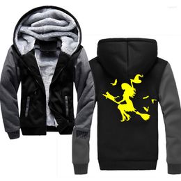 Hoodies masculinos XXXXL Moda de moletom da bruxa em uma jaqueta de vassoura Homens de inverno lã quente moletons com capuz