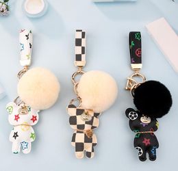 Luxury Bear Hair Ball Design Car Keychain Favour Flower Bag Pendant Charm Jewellery Keyring Holder for Men Gift Fashion PU Animal Key Chain Accessories