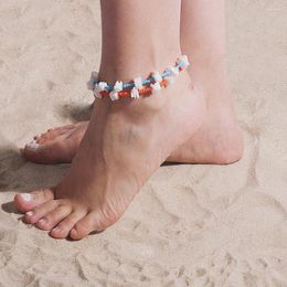 Anklets Orange/blue Color Glass Beads Anklet Cutted White Nature Shell Charm Bohemia Summer Fashion Beach Ankle For Anniversary