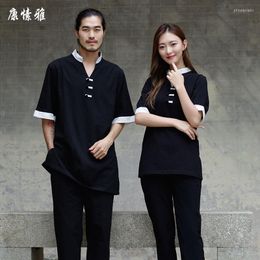 Active Sets Summer Men Yoga Set Meditation Uniform Linen Loose Wide Leg Pant Shirt Male Martial Arts Tai Chi Casual Suit