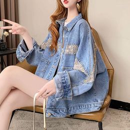 Women's Jackets All Match Women Denim Coat Fashion Jean Jacket Loose Casual Paillette Long Female Tops Spring And Autumn 2023 Q386