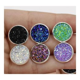 Stud 12Mm Round Druzy Stone Earrings Bling Drusy Resin Sier For Women Ladies Fashion Handmade Jewellery In Bk Drop Delivery Otk9D