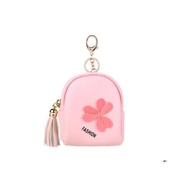 Keychains Lanyards Flower Small Bag Women Pu Leather Coin Purses Fashion Jelly Handbag Girls Card Holder For Kids Purse Keyring Dr Ott5B