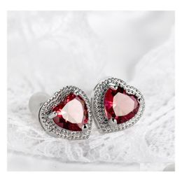 Stud Fashion Jewellery White Gold Plating Love Heart Earrings Copper Inlaid Rose Zircon Drop Delivery Dhc8X