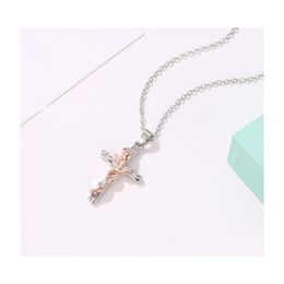 Pendant Necklaces Pretty Flower Jesus Cross Collar Choker Necklace Long Chain Religious Novel Nanashop Drop Delivery Jewellery Pendants Dhwsv