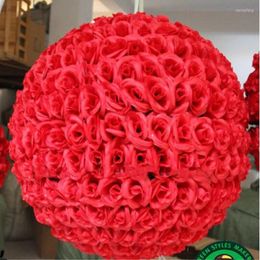 Decorative Flowers 60 CM 23" Artificial Encryption Rose Silk Flower Ball Hanging Kissing Balls Large Size For Wedding Party Decorations