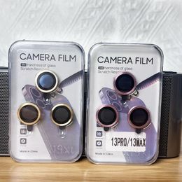 3D Colourful Metal Camera Lens cover glass protector Scratch Against 9H Hardness camera circle Film for iphone14 promax 13 11pro 12 mini with Crystal Box Package