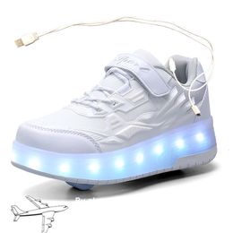 Кроссовки 29-40 USB-зарядка Детские кроссовки с 2 колесами для девочек для мальчиков светодиодные обувь детские кроссовки с колесами роликовые коньки 230203