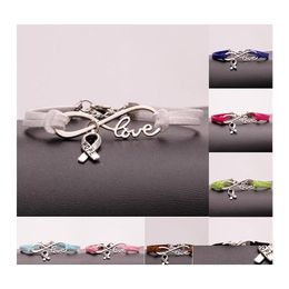 Charm Bracelets Fashion Breast Cancer Awareness Hope For Women Men Ribbon Love Veet String Rope Wrap Bangle Diy Handmade Jewellery Dro Otuf1