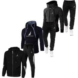 Men's Tracksuits Mens Zipper Hoodie Tracksuit Set Luxury Printed JacketSweatpants Male Lapel Jacket Suit 2Pcs Outdoor Warm Athletic Sets 230204