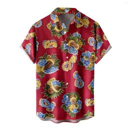 Men's Casual Shirts Short Sleeve Men Turn-Down Collar Button Hawaiian Shirt Leaf Print Male Blouses Camisas De Hombre