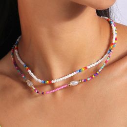 Choker Korean Trendy Simulated Pearl Necklace For Women Bohemian Colorful Handmde Simple Rice Bead Collar Random Color Jewelry