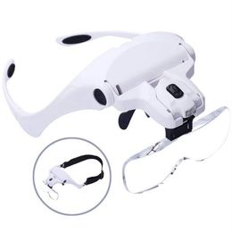 Loupes Magnifiers Headband Magnifier Glasses With LED Light Head Mount Magnifier Hands Free Reading Magnifying Glasses for Jeweller Loupe Craft 230204