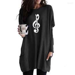 Women's Hoodies Treble Clef Clarinet Band Print Pocket Long For Female Femmes Music Lover Gift Spring Autumn Women Casual Sweatshirts