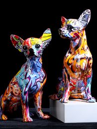 Decorative Objects Figurines Simple Creative Colour Bulldog Chihuahua Dog Living Room Ornaments Home Entrance Wine Cabinet Office Resin Crafts 230204