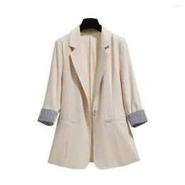 Women's Suits 2023 Autumn Blazer Women Suit 3/4 Sleeve Lapel Button Slim Coat Striped Cuff Office Jacket Femenino