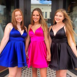 Party Dresses Short Pink /Blue/Black Vestidos Cocktail Satin Plus Size Sexy Spaghetti Strap Backless Mini Homecoming Dress