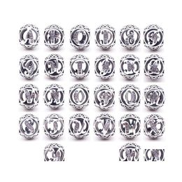 Silver Authentic 925 Sterling Sier 26 Letters Beads Crystal Big Hole Loose Alphabet Charms For Bracelets Jewellery Making Craft Drop De Otogc