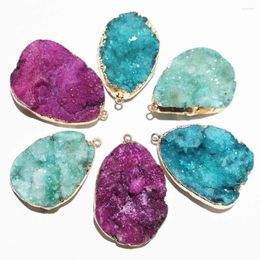 Pendant Necklaces Natural Stone Multicolor Crystal Druse Tooth Agate Necklace Irregular Mineral Healing Jewelry Accessories Wholesale 6Pcs