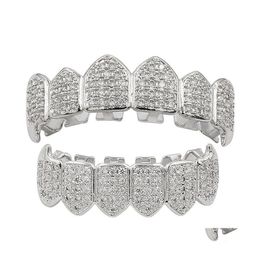 Grillz Dental Grills Hip Hop Gold Braces Fangs Bursting Microinlaid Teeth Women Men Jewellery Drop Delivery Body Dh8Pp