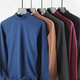 Men's T-Shirts Men Thermal Underwear Turtleneck Tops Spring Autumn Bottoming Long Sleeves High Elastic T Shirts Solid Casual Pullovers 230204