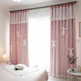Curtain & Drapes Hollow Star Blackout Curtains With Valance Double Layer Princess Full Shading Cortinas Cloth For Girl's Bedroom