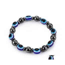 Beaded Strands Energy Magnetic Hematite Blue Evil Eye Bracelet Women Power Healthy Black Gallstone Beaded Chains Bangle For Men S F Otmo8