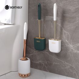 Toilet Brushes Holders WORTHBUY Wall-Mounted Toilet Brush Silicone Toilet Cleaning Brush With Holder Toilet Wash Brush For WC Bathroom Accessories 230203