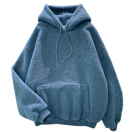 Women's Hoodies Sweatshirts Autumn Winter Thick Warm Coat Velvet Cashmere Women Hoody Sweatshirt Solid Blue Pullover Casual Tops Lady Loose Long Sleeve 230203