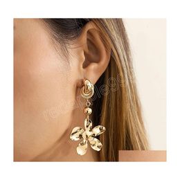 Dangle Chandelier Simple Gold Colour Metal Flower Earring Womens Retro Creative Sweet Girls Fashion Jewellery Gifts Drop Delivery Earr Dhs0Z