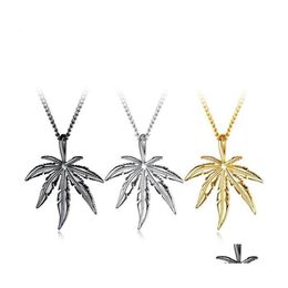 Pendant Necklaces Fashion Man Maple Leaf Necklace Titanium Steel Glittery Charm Chain Gift Hip Hop Jewellery Accessories Drop Delivery Otgfj