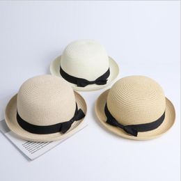 Wide Brim Hats Lady Boater Sun Caps Ribbon Round Flat Top Straw Fedora Panama Hat Summer For Women Snapback Gorras