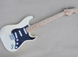 Cream Electric Guitar with Maple Fretboard SSS Pickups Black Pickguard Customizable