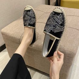 Dress Shoes 2021 Women Espadrilles Fashion Loafers Designers Woman Round Toe Fisherman Shoes Slip On Flats Footwear Flock Crystal Ladies G230130