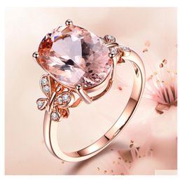 With Side Stones Exquisite And Luxurious Butterfly Morganite Pink Diamond Rings 18K Rose Gold Plated Colorf Jewelry Wome Yydhhome Dr Dhvjl