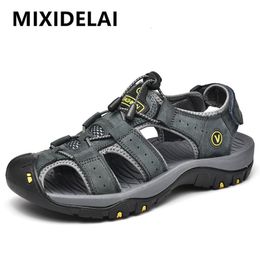 Genuine Leather Men Summer Men's MIXIDELAI Large Shoes Fashion Sandals Slippers Big Size 38-47 230203 684