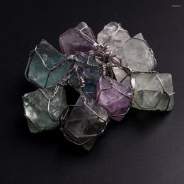 Pendant Necklaces 12pcs/lot Rhombus Fluorite Wrap For Wholesale Reiki Charm Penduloum Pendants DIY Jewelry Making Natural Stone Amulet