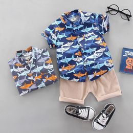 Clothing Sets Baby Clothes Summer Short-Sleeved Cartoon Pure Cotton Printed Shirt Shorts Suit Casual Infant Boys Two-Piece 0-3 Years Old