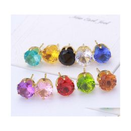 Stud Luxury 18K Gold Plated Earrings 10 Colours Candy Crystal Cz Diamond Earring For Women Girls Fashion Jewellery Gift In Bk Drop Deliv Otye8