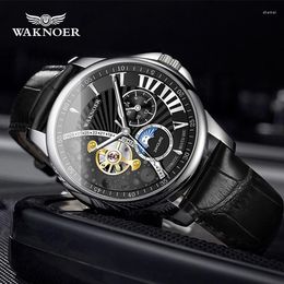 Wristwatches Men's Automatic Mechanical Leather Watches Top Brand Waknoer Relogio Masculino Wristwatch Business Hours Male Montre Saati