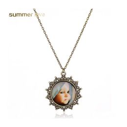 Pendant Necklaces Handmade Cute Baby Moms Love For Women Retro Bronze Glass Cabochon Charm Necklace Warming Jewelry Gift Drop Delive Dhefd