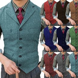 Men's Vests Suit Vest Herringbone Lapel Single Breasted Wool Chalecos Gentleman Sleeveless Jacket Men For Wedding WaistcoatMen's