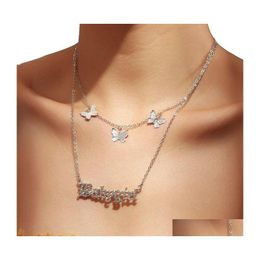 Chokers Bohemian Cute Babygirl Letters Butterfly Choker Necklace For Women Gold Sier Colour Clavicle Chain Fashion Female Jewellery Dro Otib2