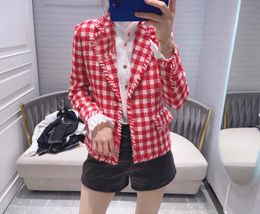 Women's Suits & Blazers Spring Autumn Women Luxury High Quality Red Plaid Blazer Female Fashion Chic Coat Outerwear Tclai 5.13Women's