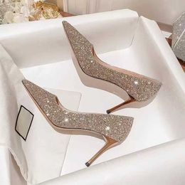 Dress Shoes Gradient High Heels Shoes Woman Basic Pumps 2023 Shiny Grete Bridal Shoes Sequins Fashion Party Sexy Thin Heels Women Shoes Pump G230130